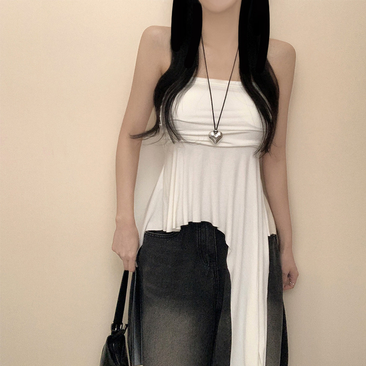 【カップ付き】ロングテールキャミソールブラウス WHITE