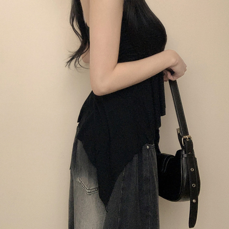 【カップ付き】ロングテールキャミソールブラウス BLACK