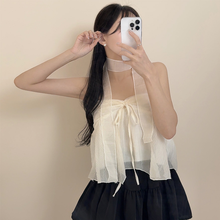 【マフラー付き】リボンシャーリングキャミソールブラウス IVORY