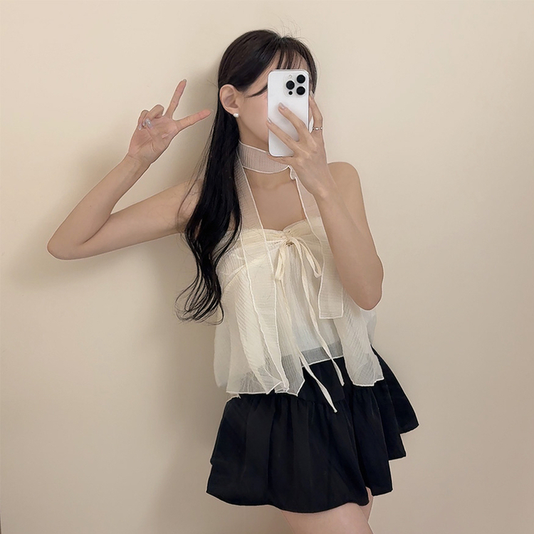【マフラー付き】リボンシャーリングキャミソールブラウス IVORY