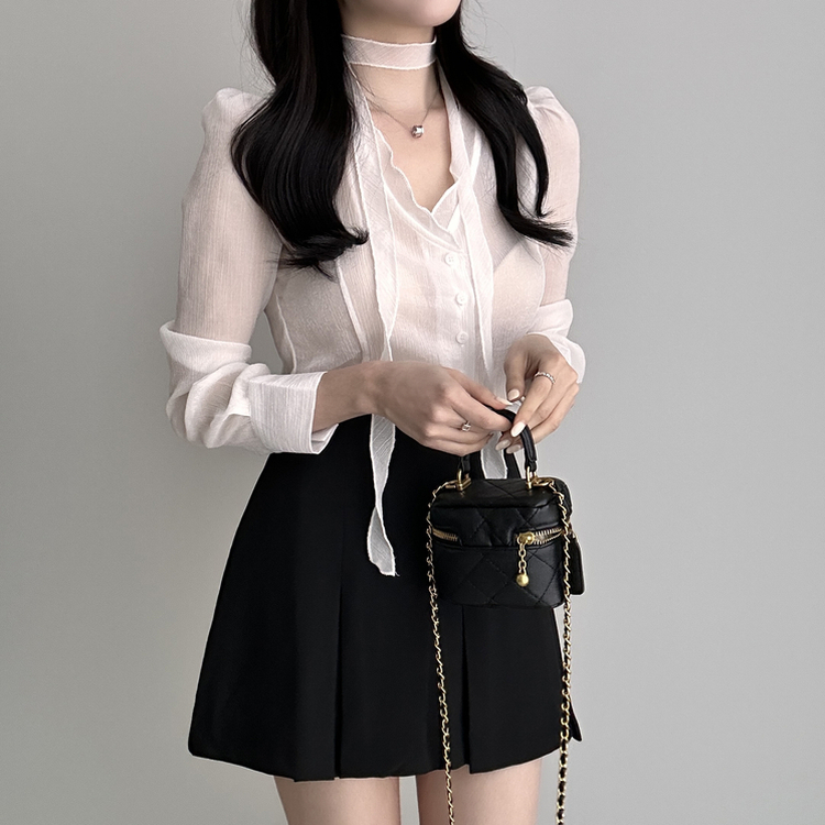 【マフラー付き】ロマンシースルーブラウス WHITE