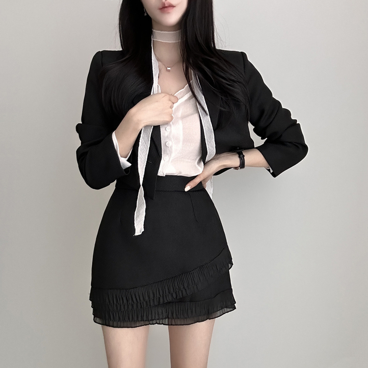 【マフラー付き】ロマンシースルーブラウス BLACK
