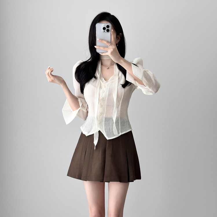 【マフラー付き】ロマンシースルーブラウス CREAM