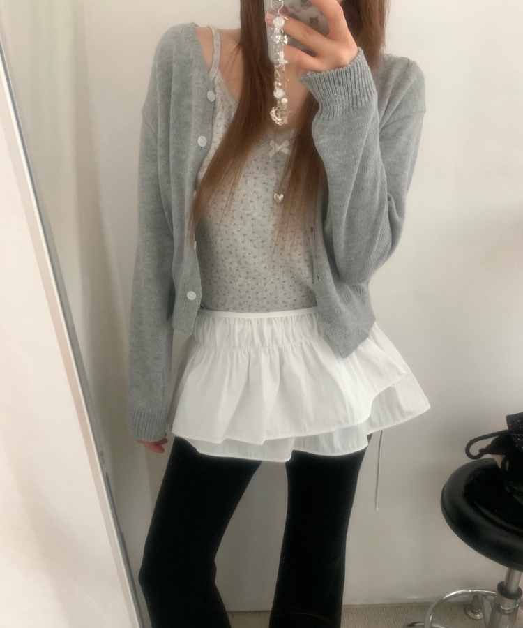 Vネッククロップカーディガン(6color) GREY