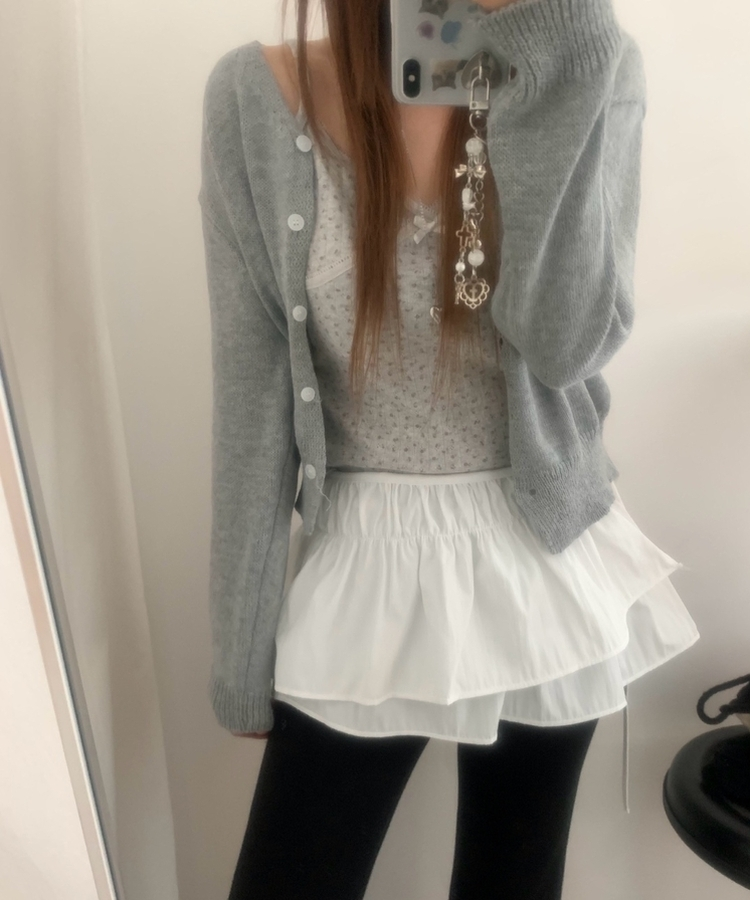 Vネッククロップカーディガン(6color) GREY