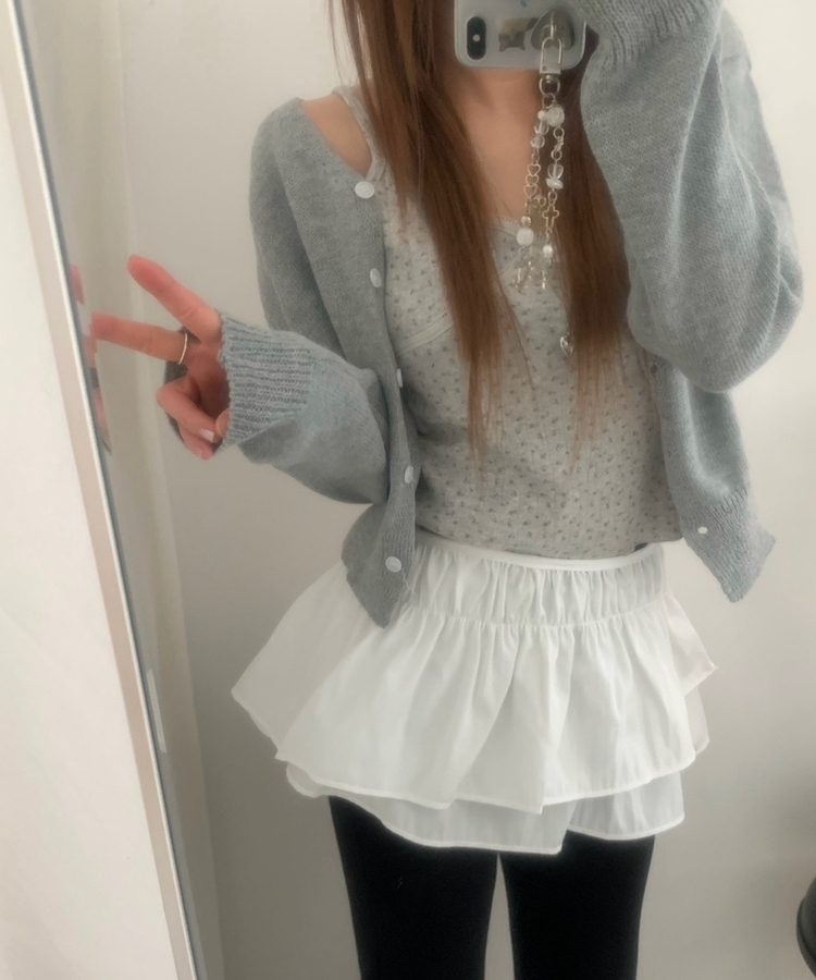 Vネッククロップカーディガン(6color) GREY