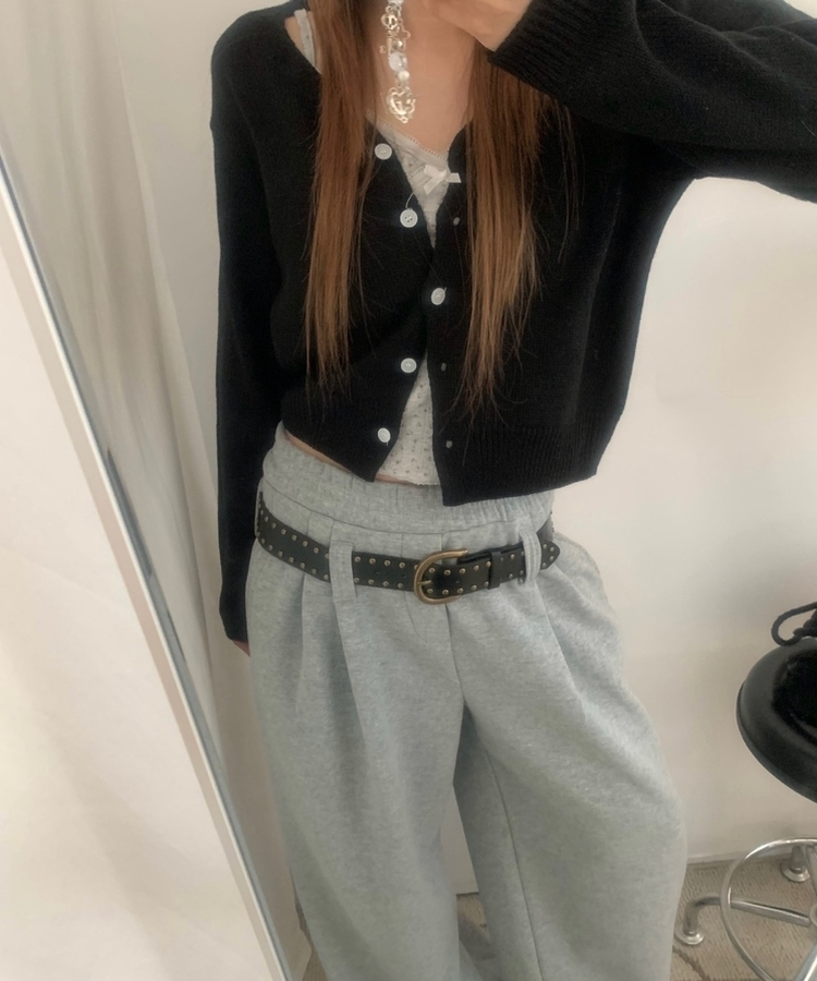 Vネッククロップカーディガン(6color) BLACK
