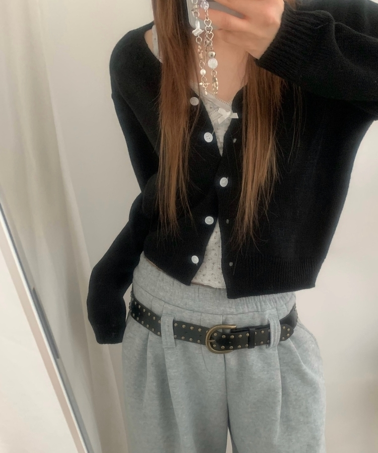 Vネッククロップカーディガン(6color) BLACK