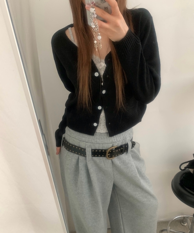 Vネッククロップカーディガン(6color) BLACK