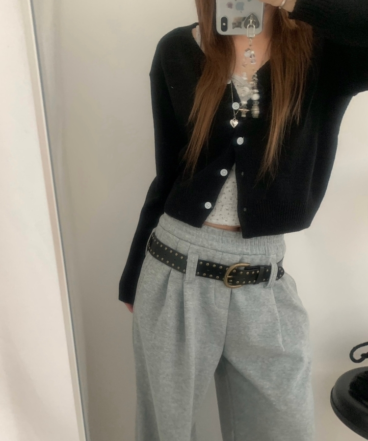 Vネッククロップカーディガン(6color) BLACK