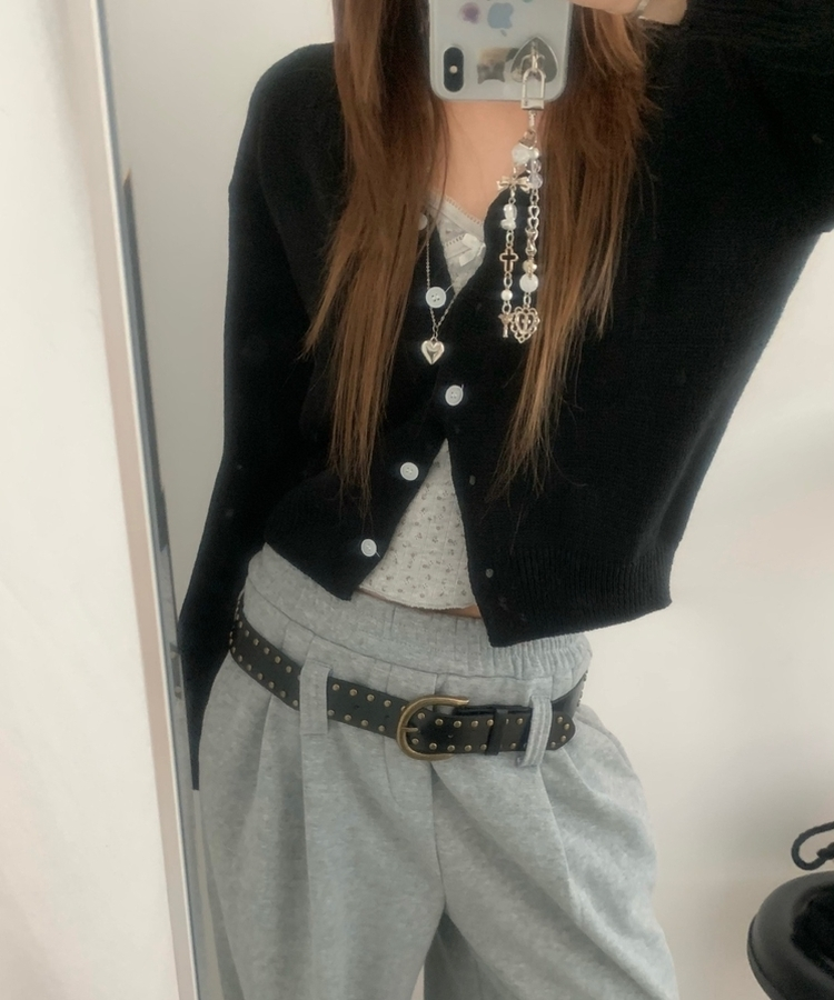 Vネッククロップカーディガン(6color) BLACK
