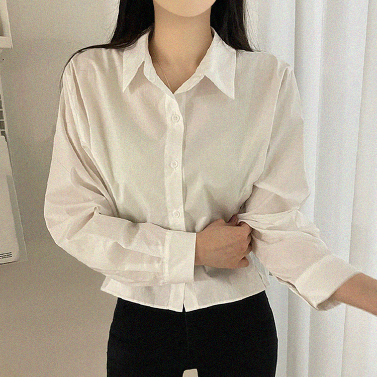 クロップサイドボタン長袖シャツ WHITE