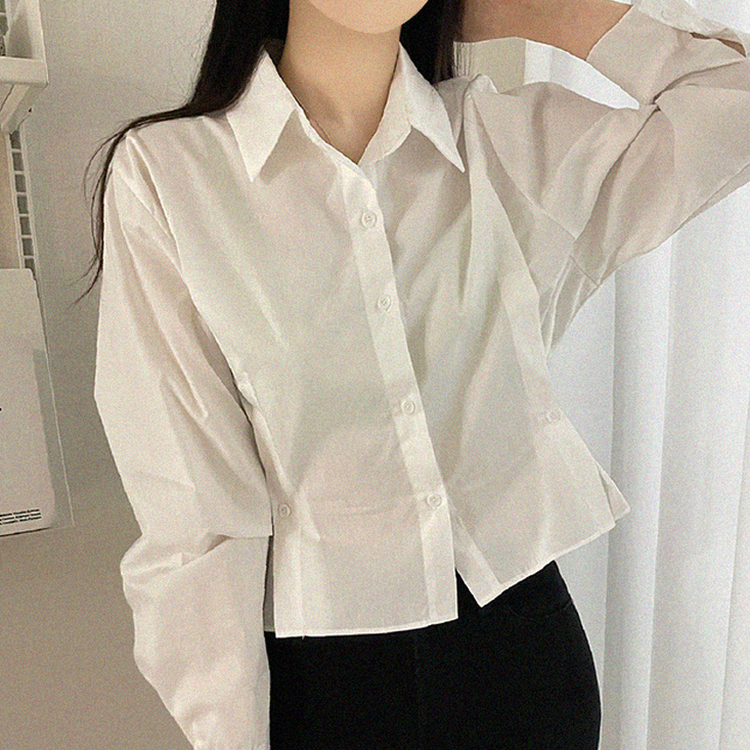 クロップサイドボタン長袖シャツ WHITE