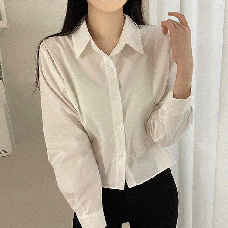 クロップサイドボタン長袖シャツ WHITE