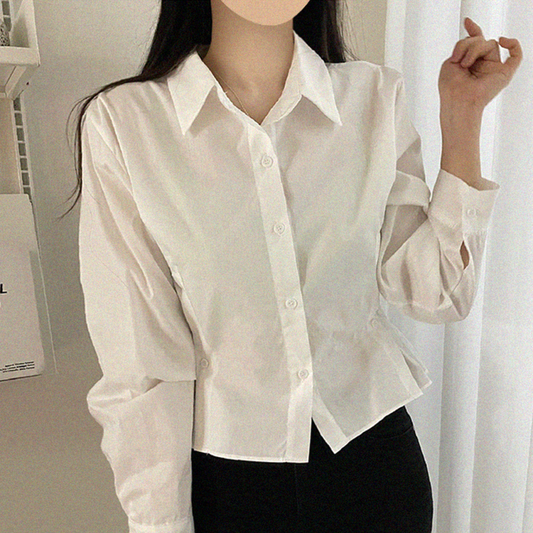 クロップサイドボタン長袖シャツ WHITE