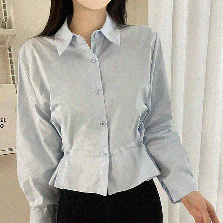 クロップサイドボタン長袖シャツ SKY BLUE