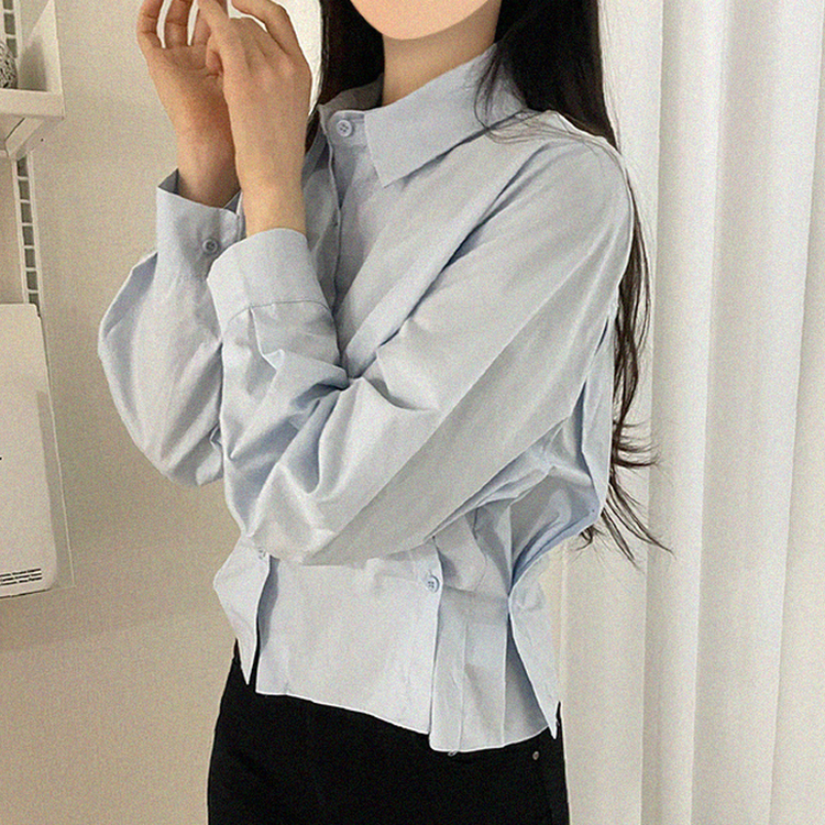 クロップサイドボタン長袖シャツ SKY BLUE