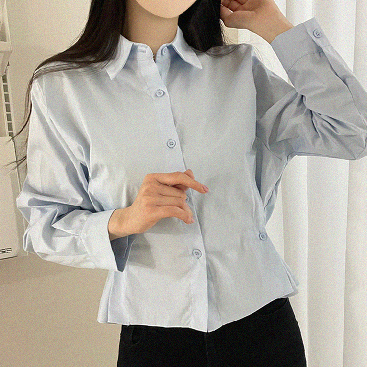 クロップサイドボタン長袖シャツ SKY BLUE
