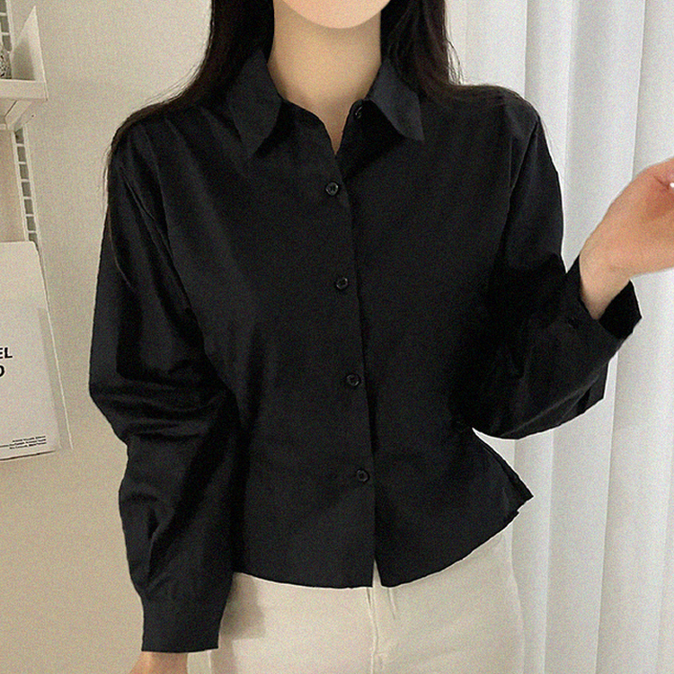 クロップサイドボタン長袖シャツ BLACK