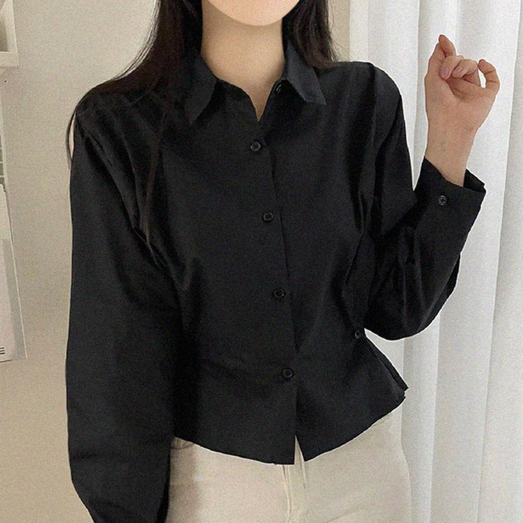 クロップサイドボタン長袖シャツ BLACK