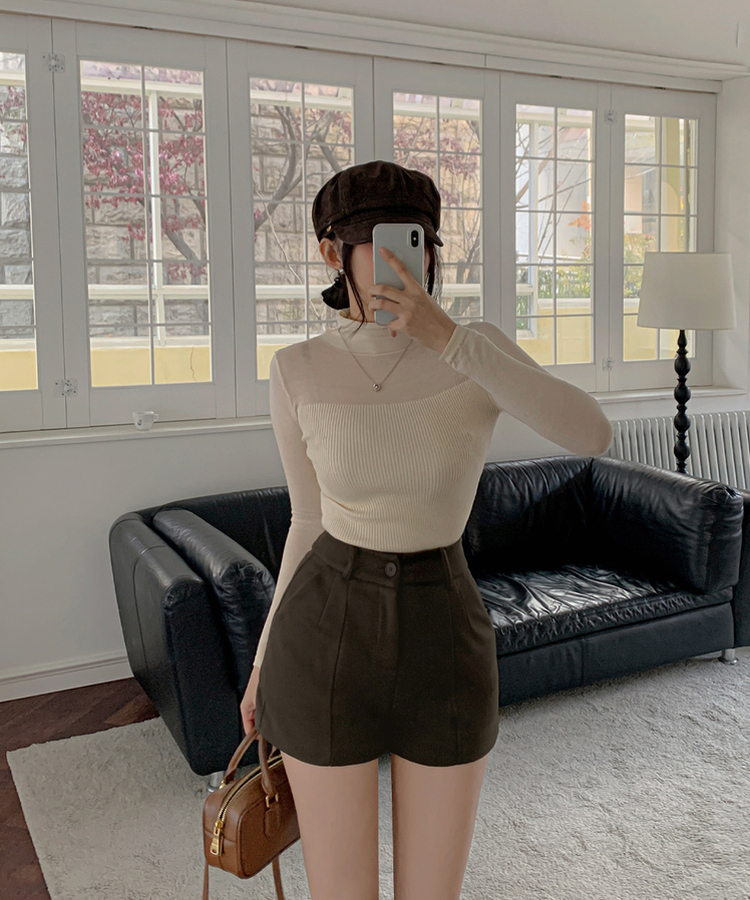 シースルーハーフネックニット BEIGE
