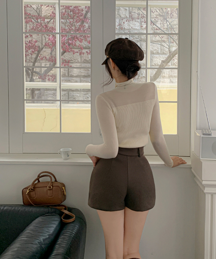 シースルーハーフネックニット BEIGE