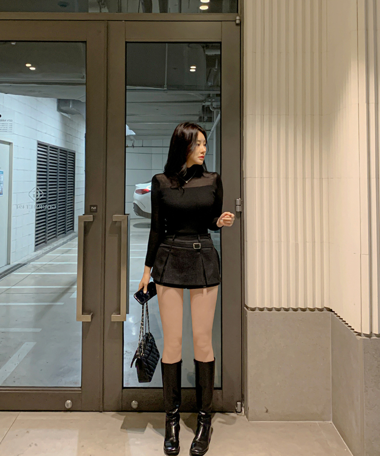 シースルーハーフネックニット BLACK