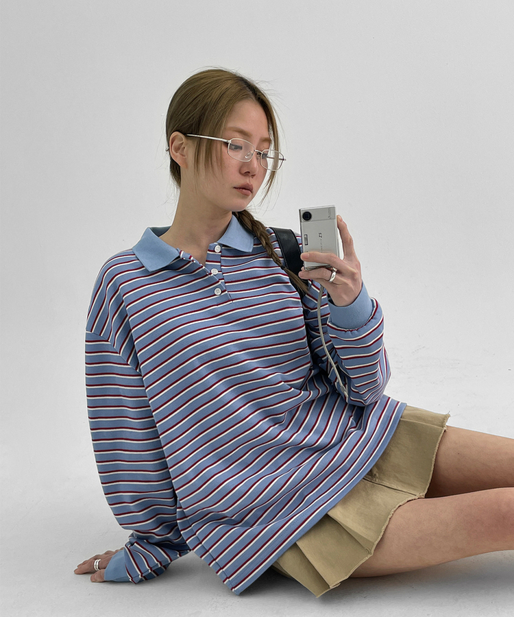 ストライプピケカラーTシャツ LIGHT BLUE