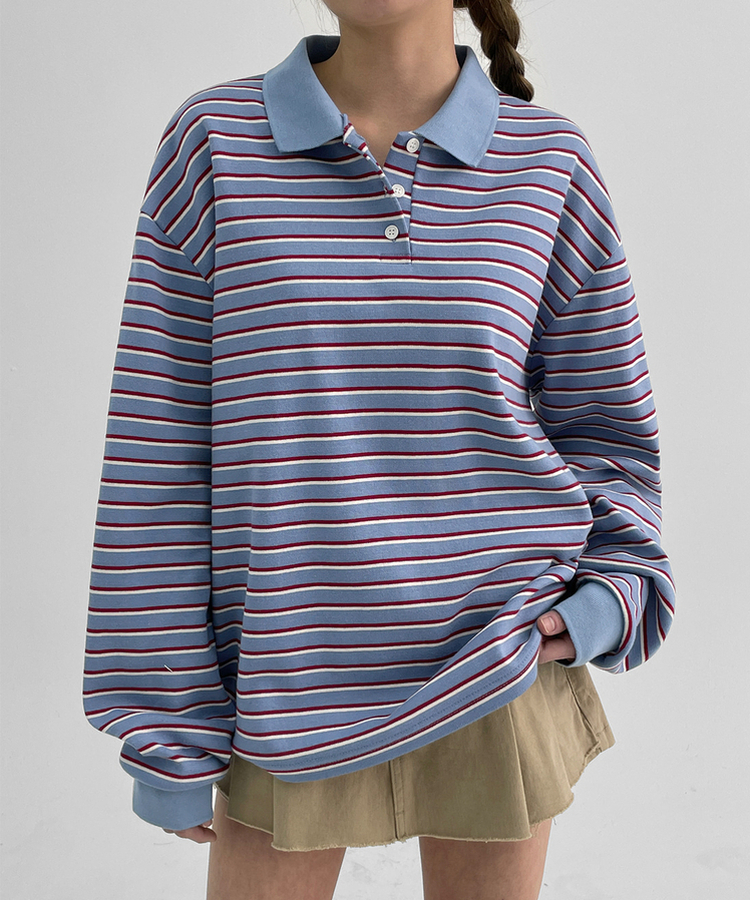 ストライプピケカラーTシャツ LIGHT BLUE