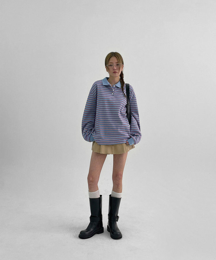ストライプピケカラーTシャツ LIGHT BLUE