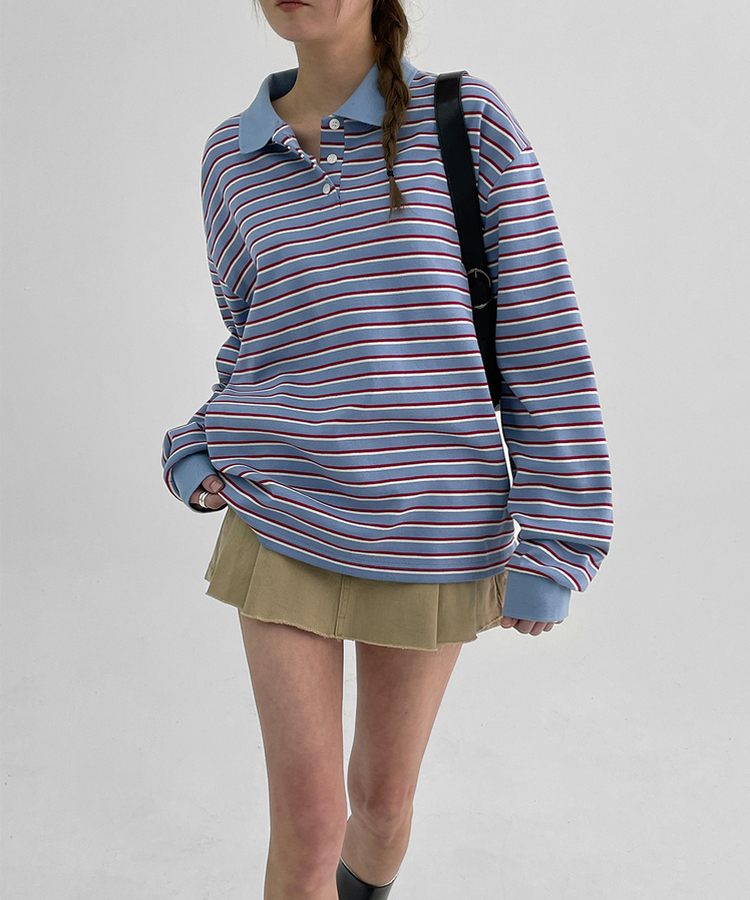 ストライプピケカラーTシャツ LIGHT BLUE