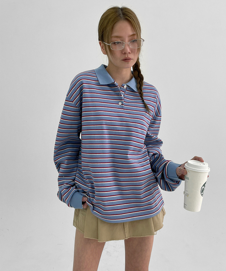 ストライプピケカラーTシャツ LIGHT BLUE