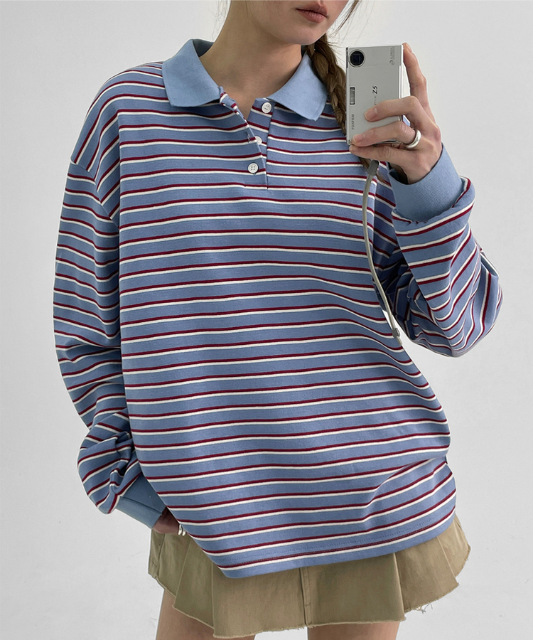 ストライプピケカラーTシャツ LIGHT BLUE