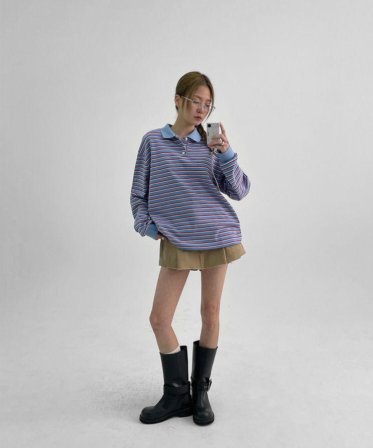 ストライプピケカラーTシャツ LIGHT BLUE
