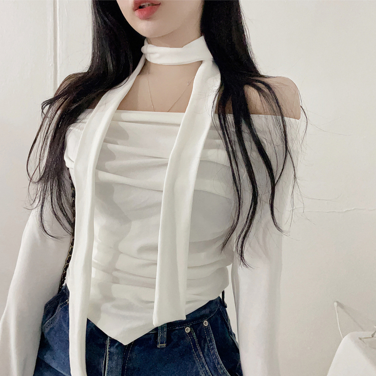 【マフラー付き】シャーリングスパンオフショルダーTシャツ IVORY