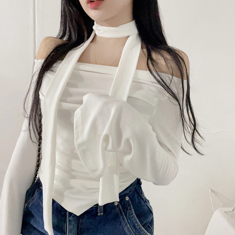 【マフラー付き】シャーリングスパンオフショルダーTシャツ IVORY