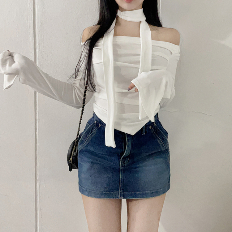 【マフラー付き】シャーリングスパンオフショルダーTシャツ IVORY