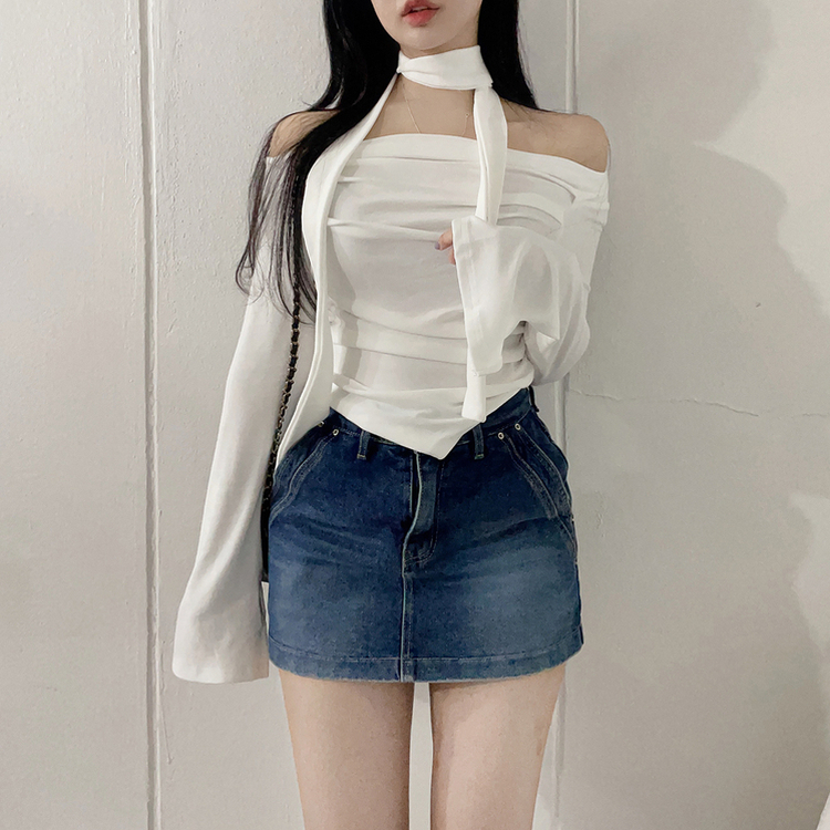 【マフラー付き】シャーリングスパンオフショルダーTシャツ IVORY