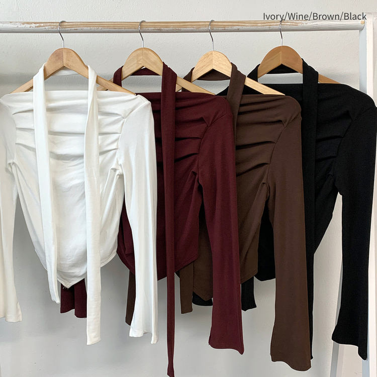【マフラー付き】シャーリングスパンオフショルダーTシャツ