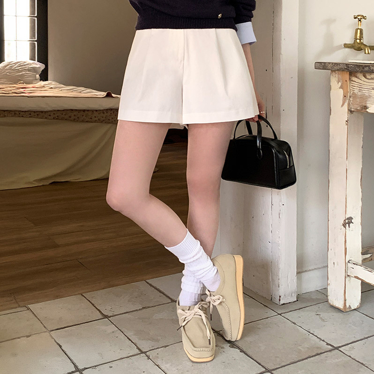 (ベルトSET♥) カント ベルトセット コットンピンタック ハーフパンツ Ivory