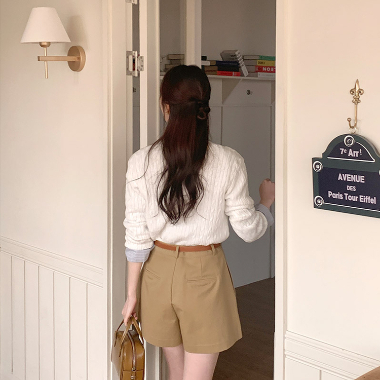 (ベルトSET♥) カント ベルトセット コットンピンタック ハーフパンツ Beige