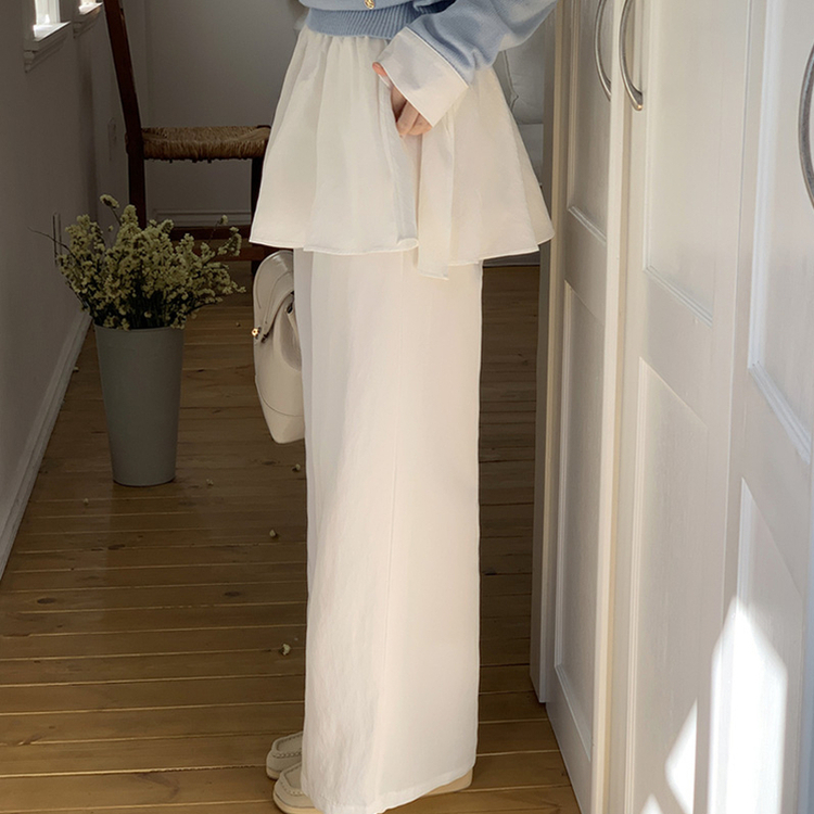 （別々にも一緒にも♥/下半身カバー パンツ）リボル ラップ フリルスカート レイヤード ワイドパンツ セット IVORY