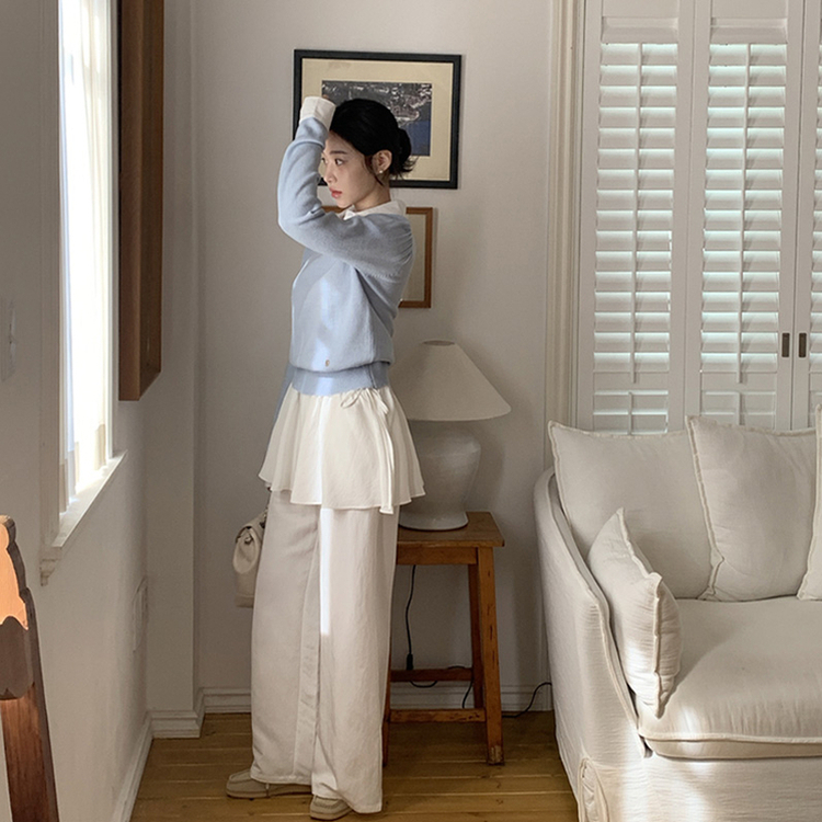 （別々にも一緒にも♥/下半身カバー パンツ）リボル ラップ フリルスカート レイヤード ワイドパンツ セット IVORY
