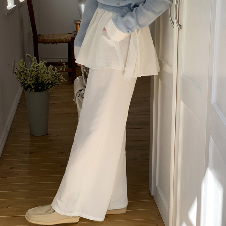 （別々にも一緒にも♥/下半身カバー パンツ）リボル ラップ フリルスカート レイヤード ワイドパンツ セット IVORY