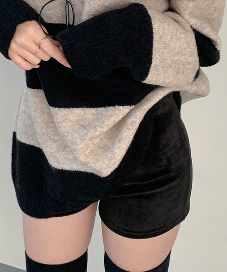 ベロアミンクショートパンツ(5color) BLACK
