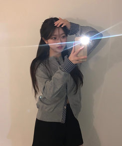 チェックバイカラーニットカーディガン GREY