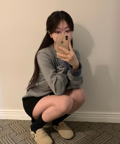 チェックバイカラーニットカーディガン GREY