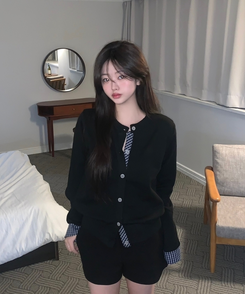 チェックバイカラーニットカーディガン BLACK