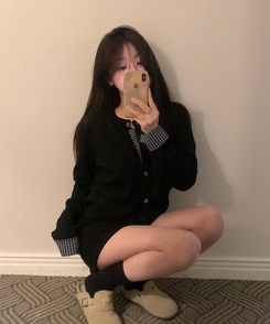 チェックバイカラーニットカーディガン BLACK