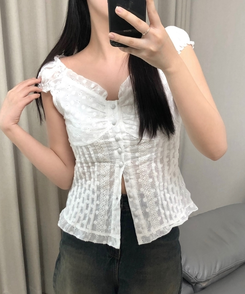半袖Tシャツ レースビスチェショルダーキャミソール WHITE